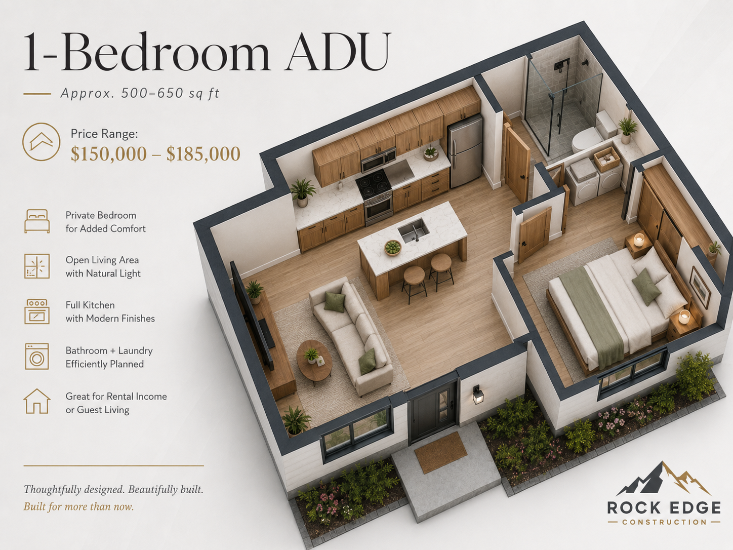 One-bedroom ADU floor plan model